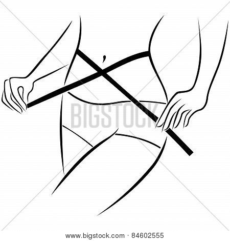 Girl Measures The Size Of Her Waist