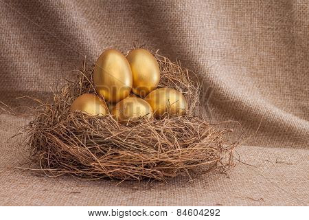 Heap Of Golden Easter Egg In Nest