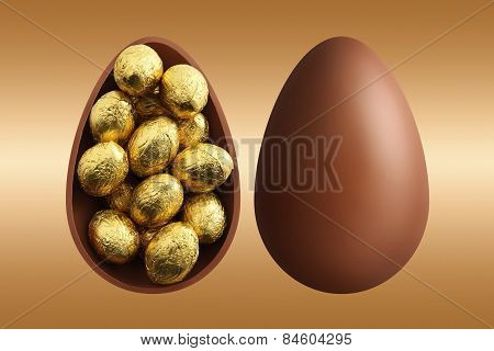 chocolate Easter eggs on gold background