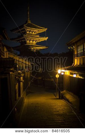 Temple lights over the back streets of Kyoto, Japan.