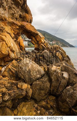 Rock Formations On The Beach  In Loutra Edipsou, Evia, Greece