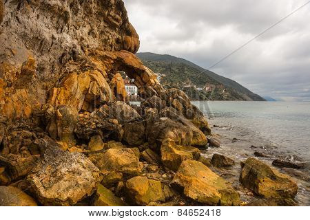 Rock Formations On The Beach  In Loutra Edipsou, Evia, Greece