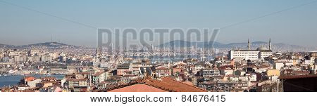 Istanbul skyline with Asian side office buildings and galata tower