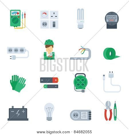 Electricity Icon Flat Set