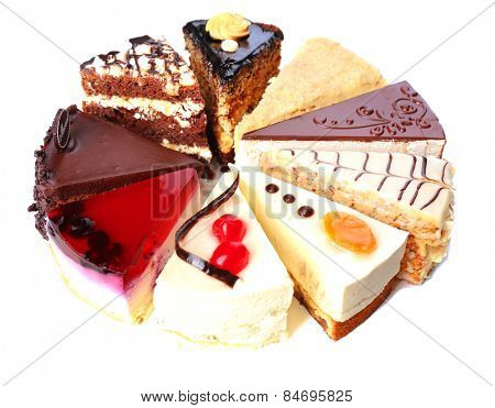 Assortment of pieces of cake, isolated on white