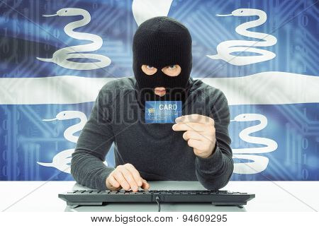 Concept Of Cybercrime With National Flag On Background - Martinique