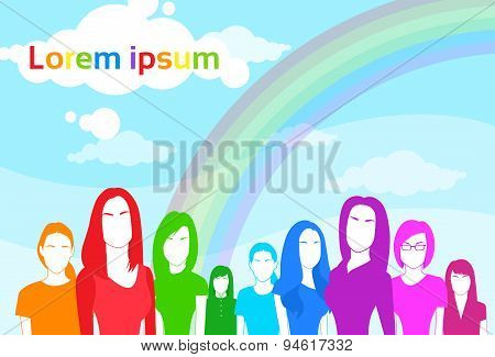 Same Sex Lesbian Female People Group Colorful Silhouettes