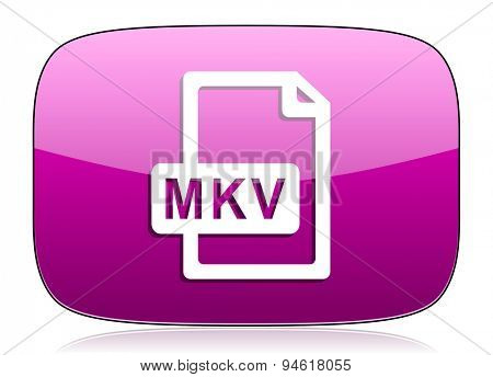mkv file violet icon  original modern design for web and mobile app on white background with reflection 