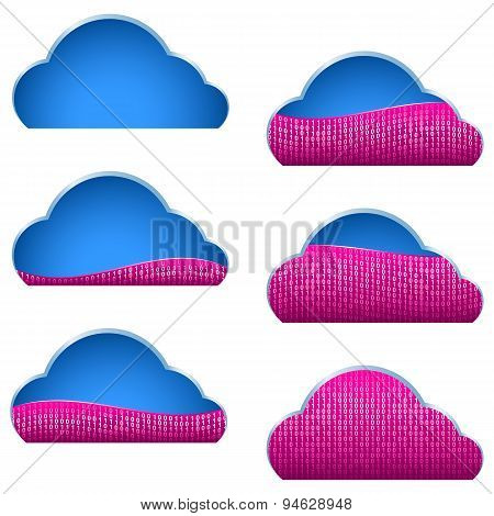 Cloud Computing Storage Icon Binary Data Filled Part Portion Download Upload Set