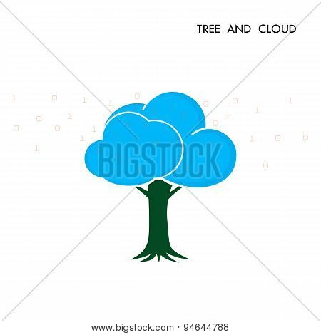Tree Cloud Logo Vector Design Template. Digital Business Technology Logotype. Electronics Chip Moder