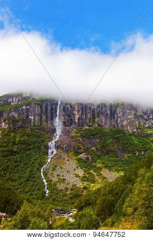 Waterfall near Briksdal glacier - Norway - nature and travel background