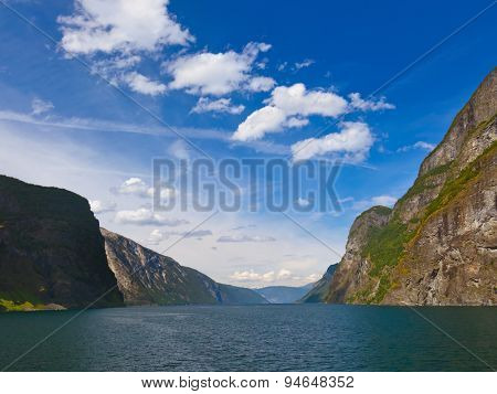 Fjord Naeroyfjord in Norway - UNESCO Site - nature and travel background