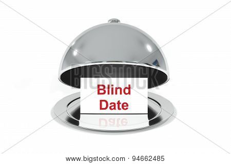 Silver Cloche With White Sign Blind Date