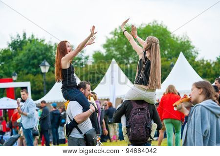 MOSCOW - JUNE 20, 2015: People attend open-air concert on XII International Jazz Festival 