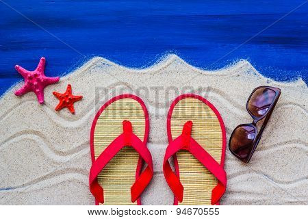Sea Shells Flip Flops Beach Sand