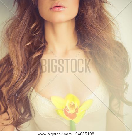 Beautiful Lady With Orchid