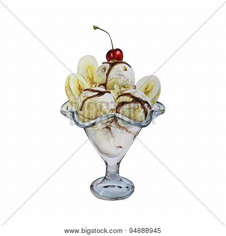 Banana ice-cream dessert watercolor illustration