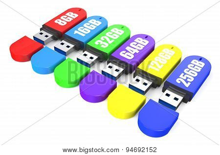 Set Of Multicolored Usb Flash Drive Ss 3.0 8,16, 32, 64, 128, 256 Gb