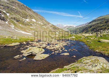 High Altitude Alpine Stream In Summertime