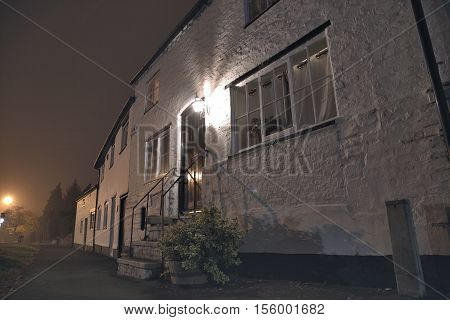 View on an entrance area of english house at night. Tarvin Cheshire UK