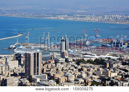 HAIFA ISRAEL 06 11 16: Port of Haifa is the largest of Israel three major international seaports. It has a natural deep water harbor and serves both passenger and merchant ships