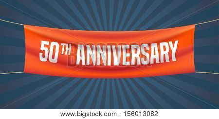 50 years anniversary vector illustration, banner, flyer, logo, icon, symbol. Graphic design element with red flag for 50th anniversary
