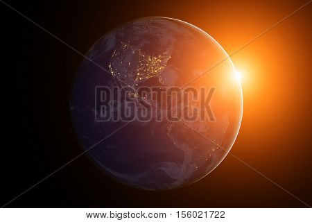 The Earth from space at night. South and North America. Elements of this image furnished by NASA.