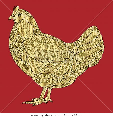 Rooster Chinese zodiac symbol of the 2017 year. Colorful vector illustration isolated. in red colors background. Design for t-shirt print greeting card calendar.