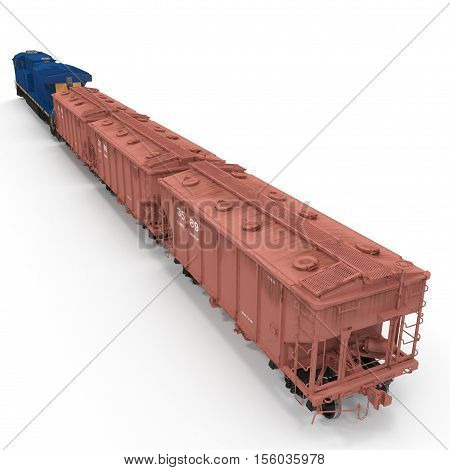 Freight train with hopper cars on white background. 3D illustration