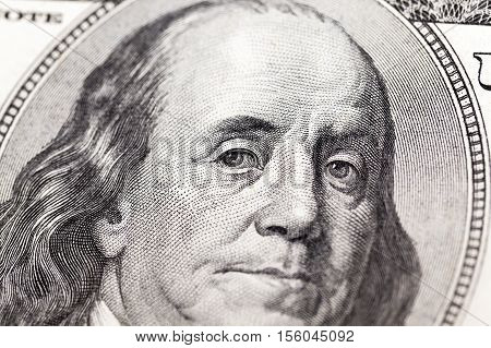 photographed close-up of American paper money worth one hundred dollars, the new American bil