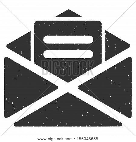 Open Mail rubber seal stamp watermark. Icon vector symbol with grunge design and dirty texture. Scratched gray ink sign on a white background.