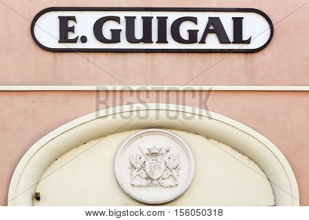 Lyon, France - October 22, 2016: Guigal is a winery and negociant business situated in Ampuis in the northern part of the Rhone region in France
