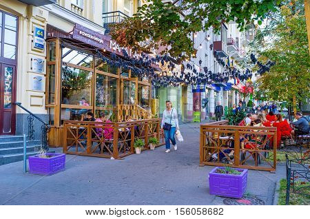 KIEV UKRAINE - SEPTEMBER 18 2016: The Caucasian cuisine is very popular in Ukraine so there are a lot of restaurants offering tasty dishes and wines from Caucasus on September 18 in Kiev.