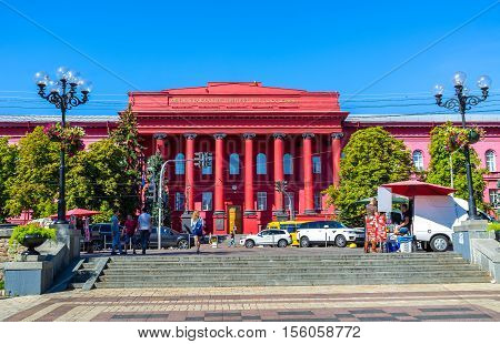 KIEV UKRAINE - SEPTEMBER 8 2016: The view on the main building of Taras Shevchenko National University located in Vladimirskaya street on September 8 in Kiev.