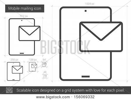 Mobile mailing vector line icon isolated on white background. Mobile mailing line icon for infographic, website or app. Scalable icon designed on a grid system.