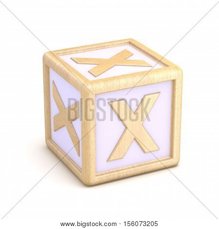Letter X Wooden Alphabet Blocks Font Rotated. 3D