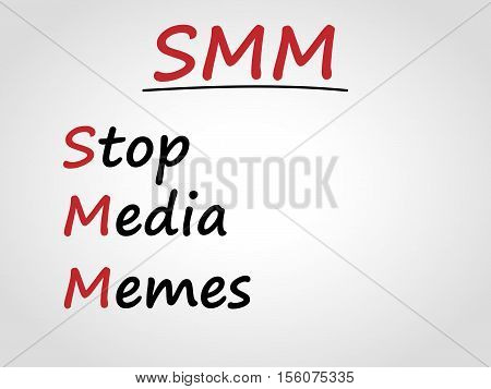Stop media memes on gray background. SMM. Abbreviation.