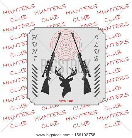 two sniper rifles. in the middle of a deer head with antlers.
  totally vector illustration. against the background of the inscription.