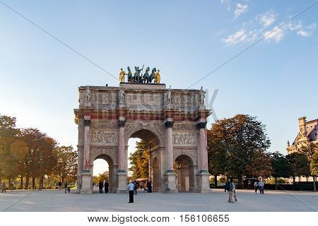 PARIS, FRANCE APRIL 22. Arc de Triomphe du Carrousel, between Place du Carrousel and the Tuileries garden