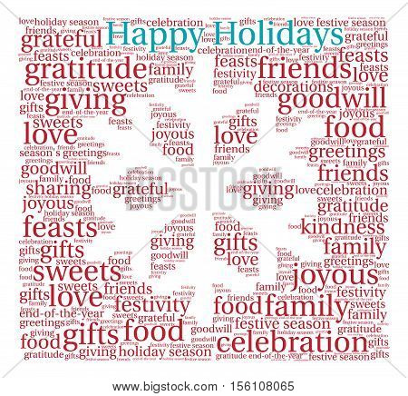 HappyHolidays word cloud on a white background.