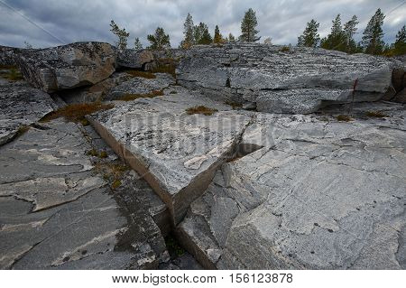 Rocky coast on White sea in autumn on Kola peninsula Russia