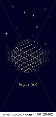 french christmas background with text Merry Christmas on dark blue background very soft gold colored elements christmas ball and stars france holiday isolated illustration
