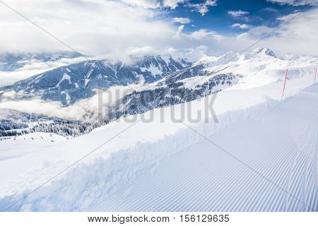 Trees Covered By Fresh Snow In Austria Alps From Kitzbuhel Ski Resort, Austria, Europe.