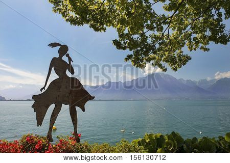 MONTREUX, SWITZERLAND - September 02: modern sculpture on the shores of Lake Geneva in Montreux, Switzerland on September 02, 2016
