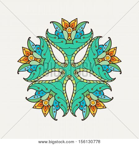 Vector mandala. Mehndi lace tattoo. Oriental weave with sharp corners. The circular pattern.
