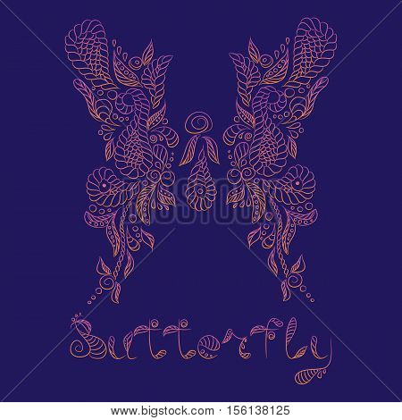 Vector pattern with mehendi pink butterfly. Format eps 10.