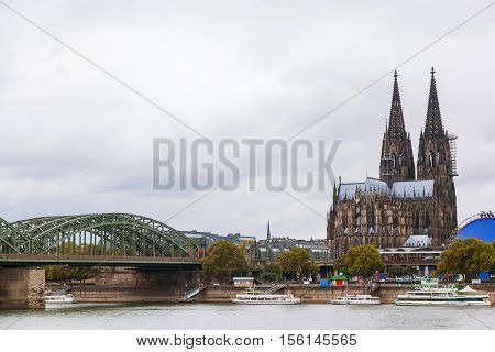 View of Koln cathedral and bridge, Germany