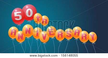 50 years anniversary vector illustration banner flyer logo icon symbol invitation. Graphic design element with air balloons for 50th anniversary birthday card celebration decoration