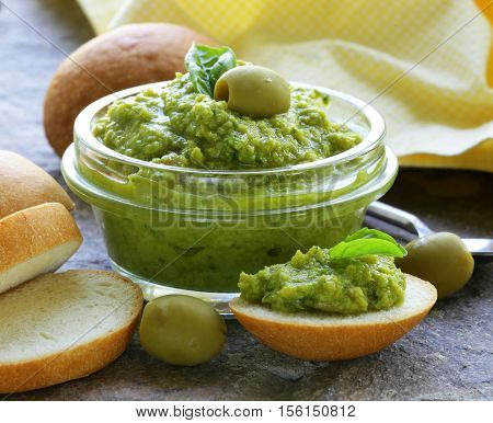 appetizer of marinated olive tapenade, traditional dip