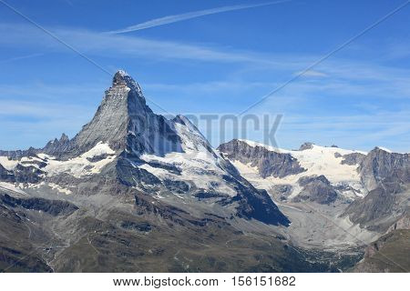 Matterhorn mountain in the Pennine Alps on the border between Switzerland and Italy